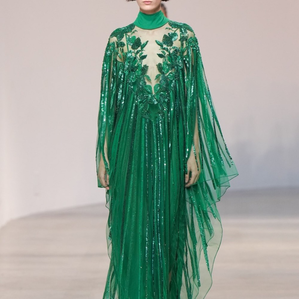 Elie Saab Green Sequin Maxi Dress